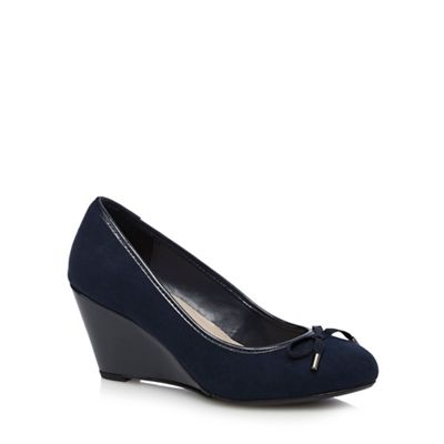 Good for the Sole Navy mid heel wedge wide fit court shoes